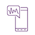 Magenta illustration outline of a smartphone with a speech bubble coming out of it, 说话泡泡上有一条弯曲的线